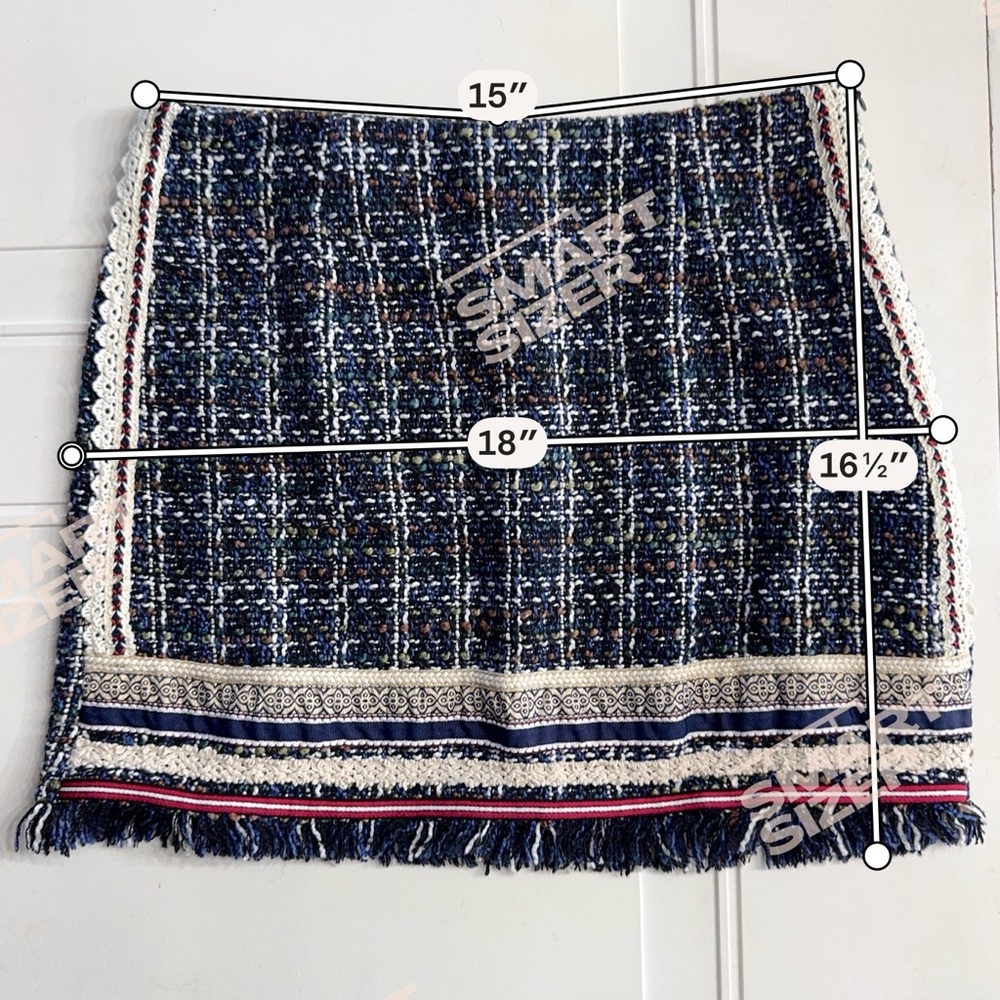 Lulus Women’s Sz Medium Navy Blue Tweed Lace Fringe Mini Skirt - Picture 7 of 7